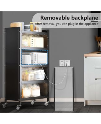 4 Door Accent Cabinet, 5 Tier Kitchen Organizer Shelf, Black