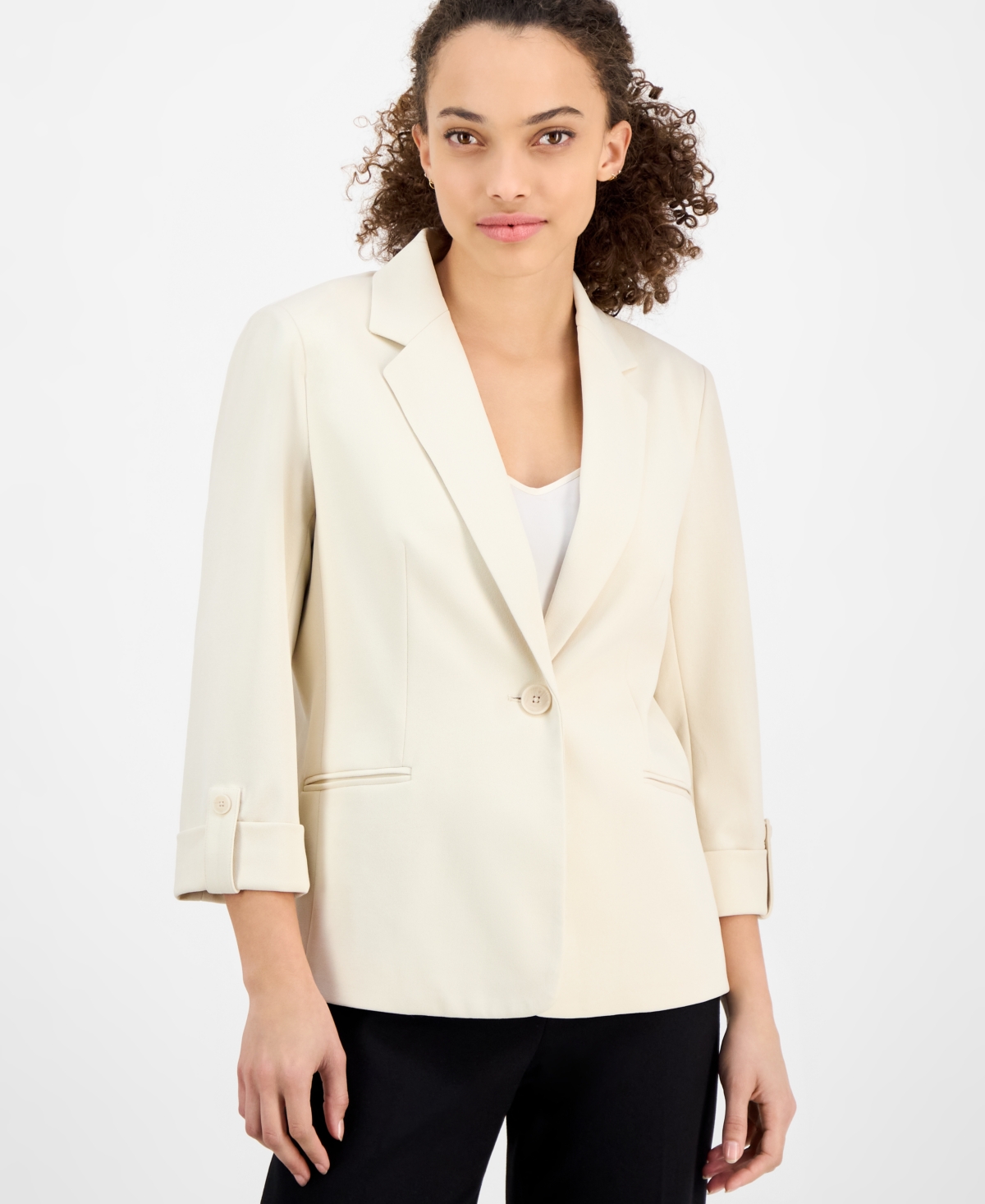 Ak Anne Klein Petite Cool Crepe Single Button Jacket In Soft Latte