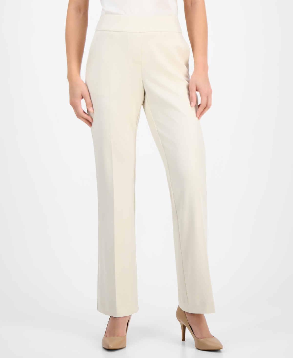 Ak Anne Klein Petite Pull-on Straight-leg Slash-pocket Pants In Soft Latte