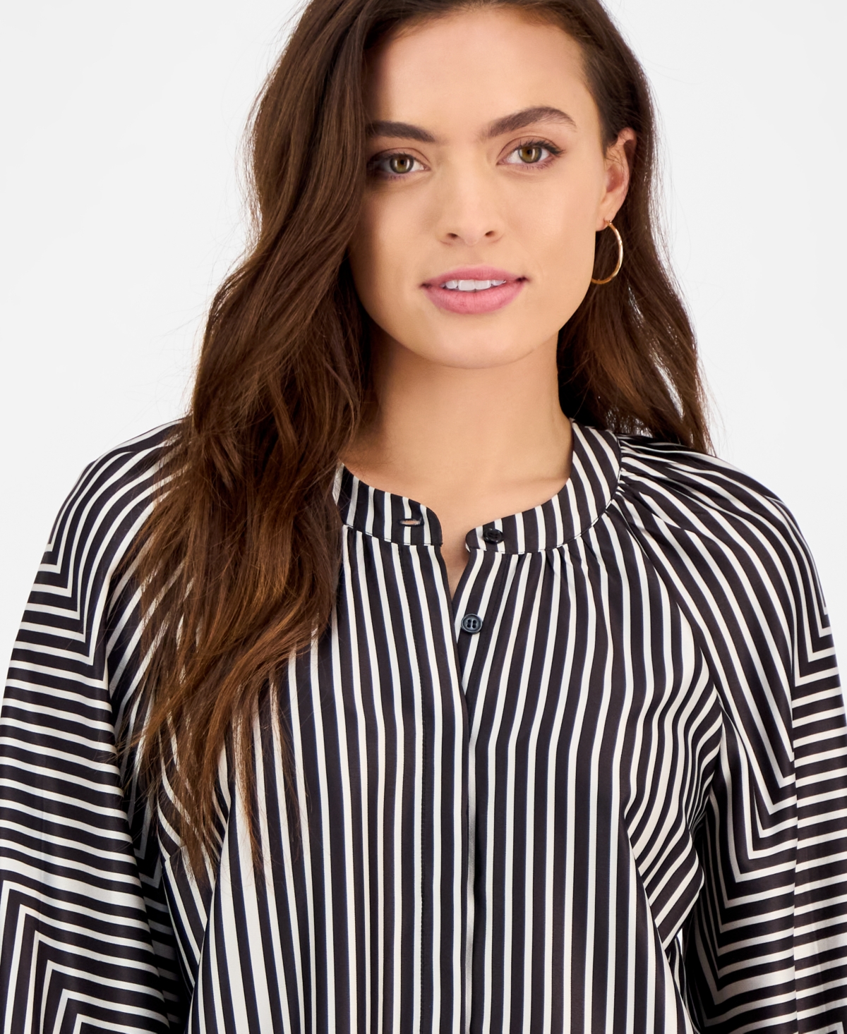 Inc International Concepts Petite Polished Printed Popover Blouse, Exclusively At Macy's In Tyra Stripe