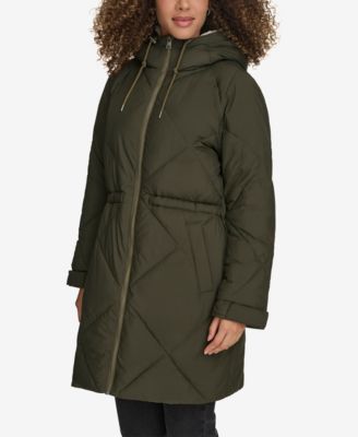 Women's Diamond Quilted Cinch Waist Parka Jacket
