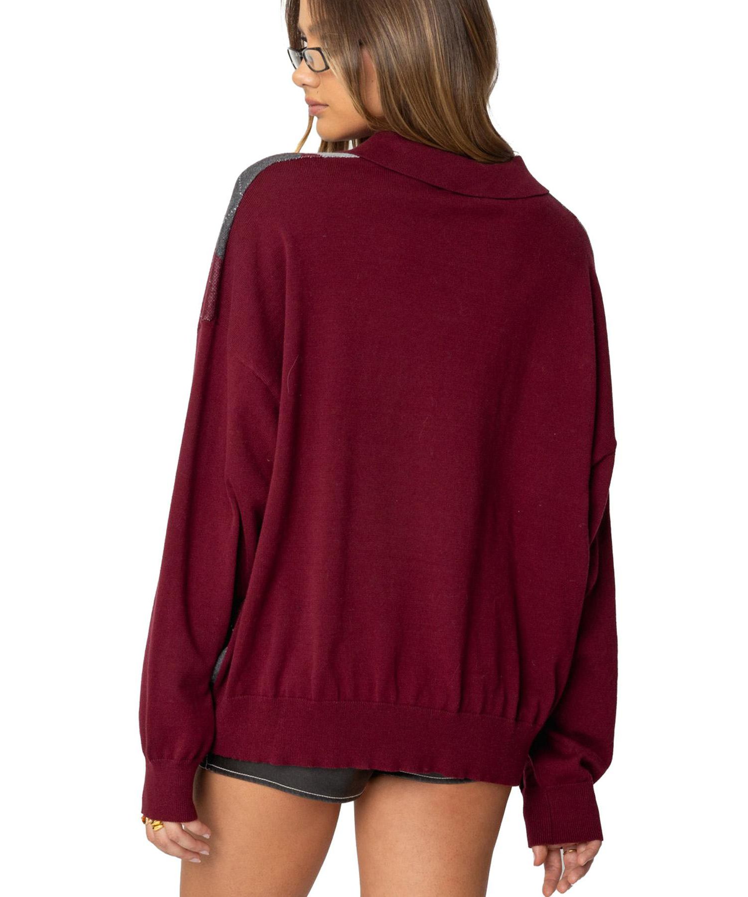Women's Argyle Oversized Polo Sweater