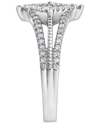 Diamond Princess & Round Halo Cluster Split Shank Ring (5/8 ct. t.w.) in 14k White Gold