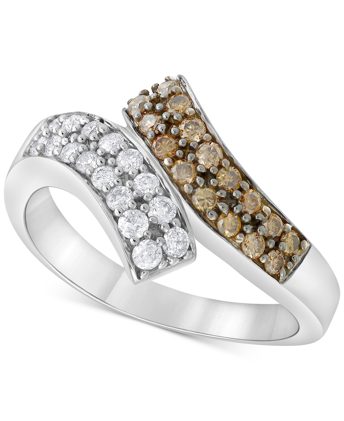 Macy's Champagne & White Diamond Bypass Ring (1/2 Ct. T.w.) In 10k White Gold In White Gold