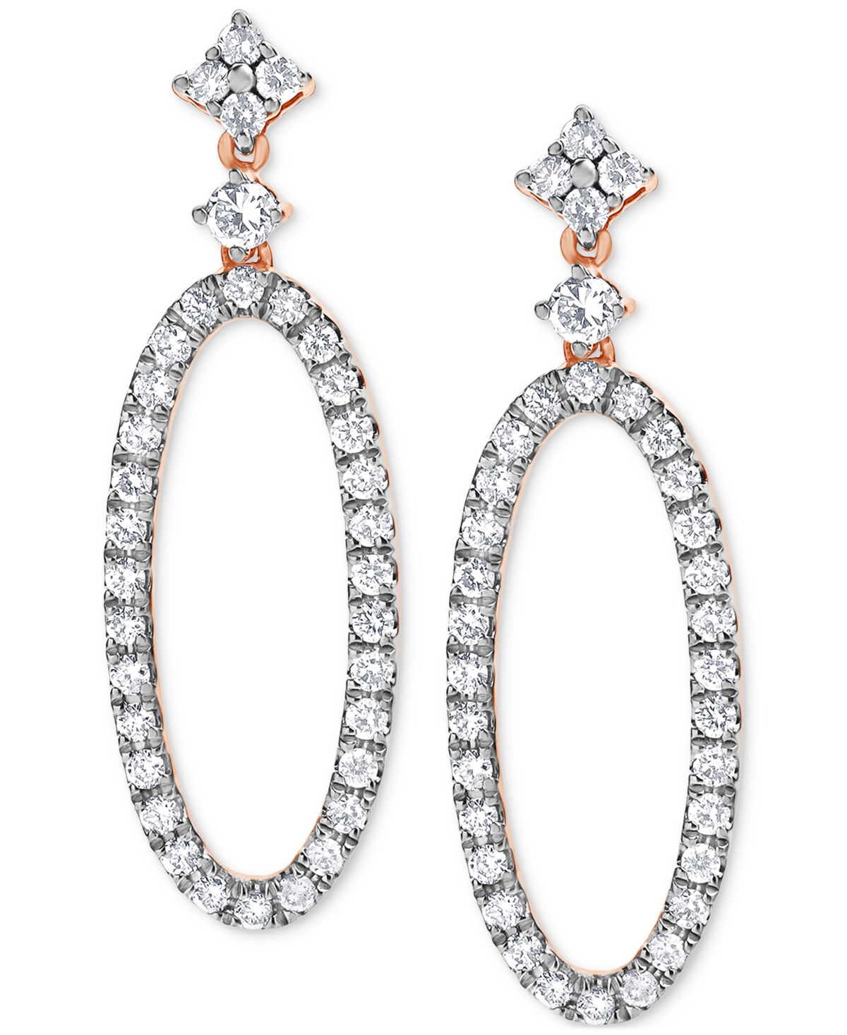 Macy's Diamond Open Oval Hoop Drop Earrings (5/8 Ct. T.w.) In 14k Rose Gold In Rose Gold