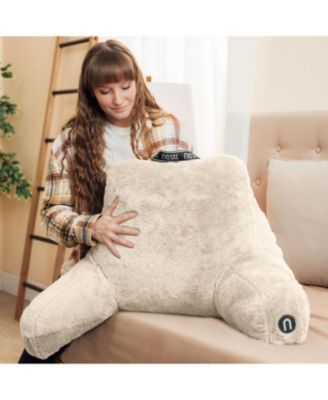 Faux Fur Supportive Backrest Reading Pillow for Adults & Kids - Blue