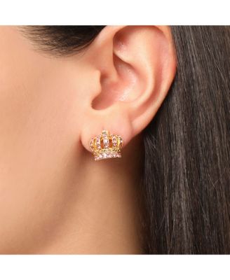 Crown Pendant Necklace & Stud Earrings Set - Pink Crystal Embellished