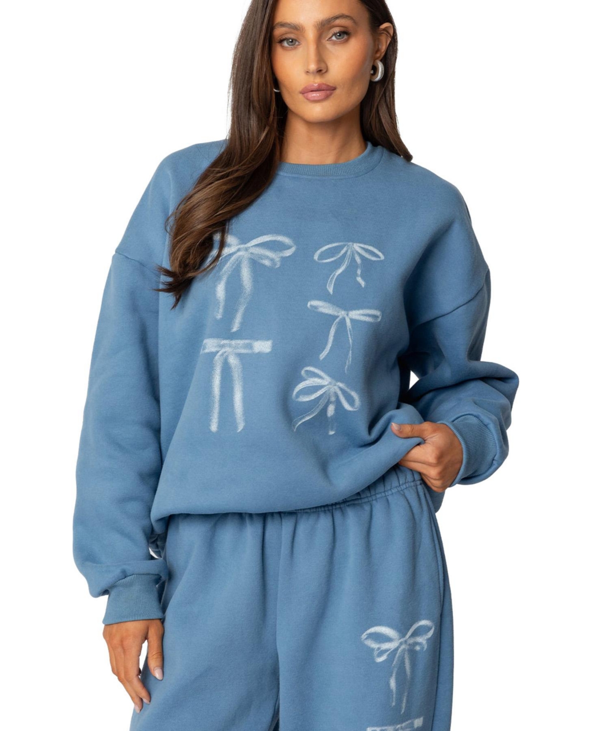 Women's Bow Bliss Oversized Sweatshirt - Blue