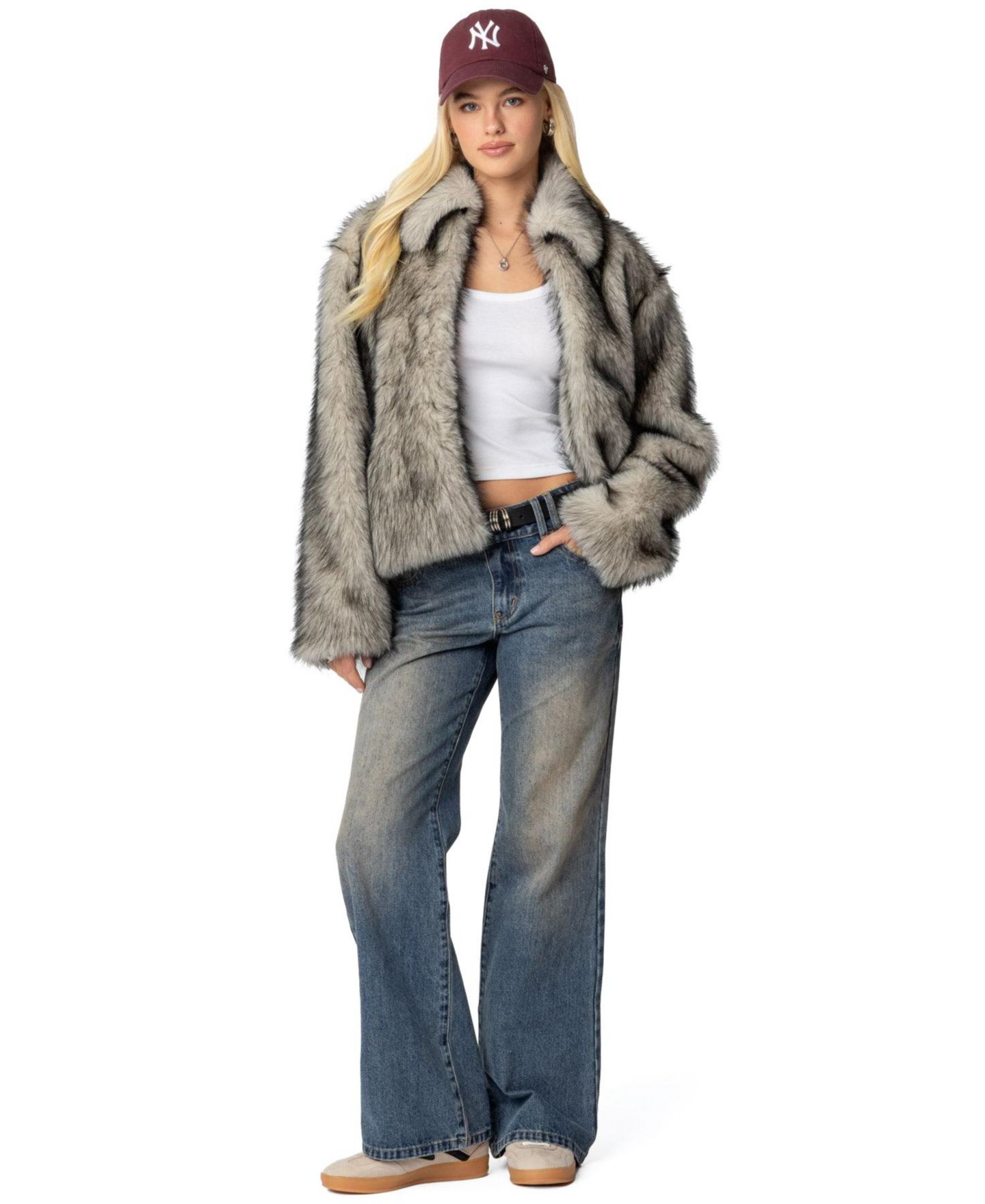 Женская куртка Edikted Mob Wife Faux Fur, цвет: Чёрный белый — фото 2