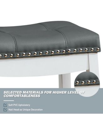 Set of 2 Nailhead Saddle Bar Stools 29'' Pub Chairs with Rubber Wood Legs