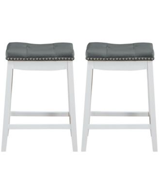 Set of 2 Wood Nailhead Saddle Bar Stools 24'' Counter Stools with Cushion