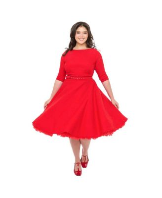 Plus Size Three Quarter Sleeve Belted Devon Swing Dress