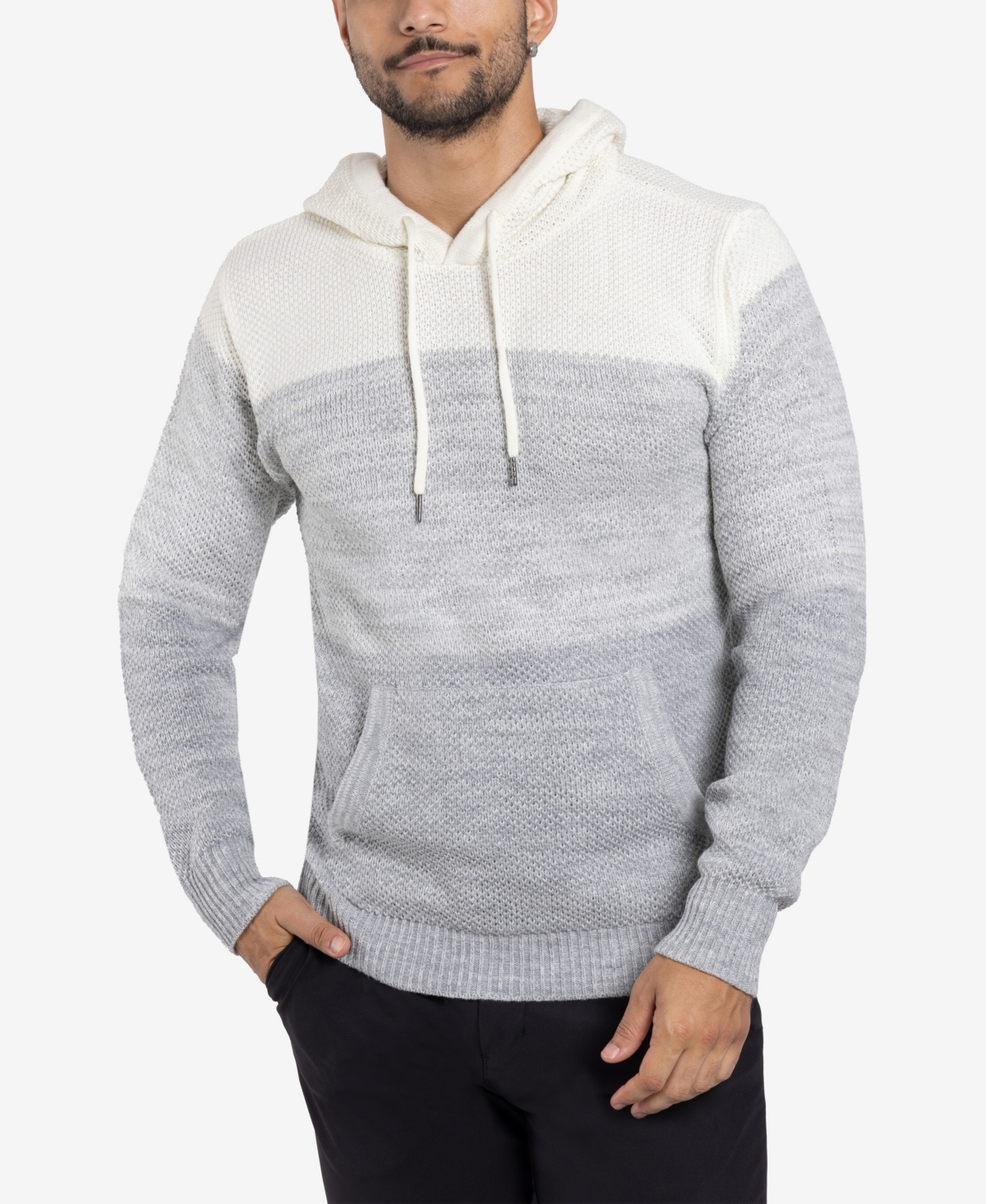 Men's Color Blocked Hooded Sweater - White