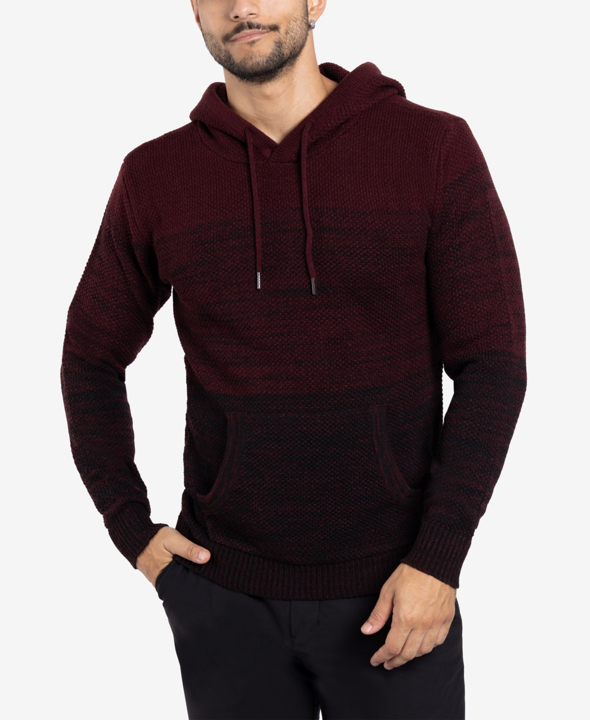 X-Ray Men's Color Blocked Hooded Sweater - Burgundy