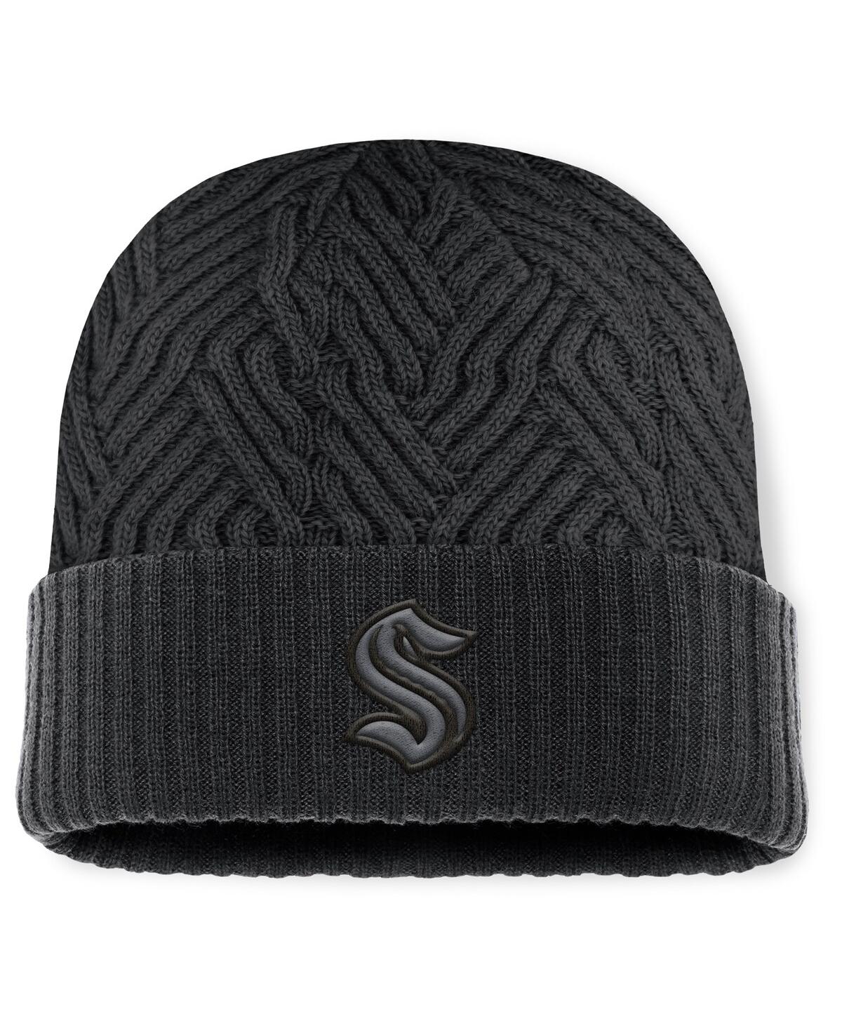 Fanatics Men's Black Seattle Kraken Authentic Pro Road Cuffed Knit Hat In Black