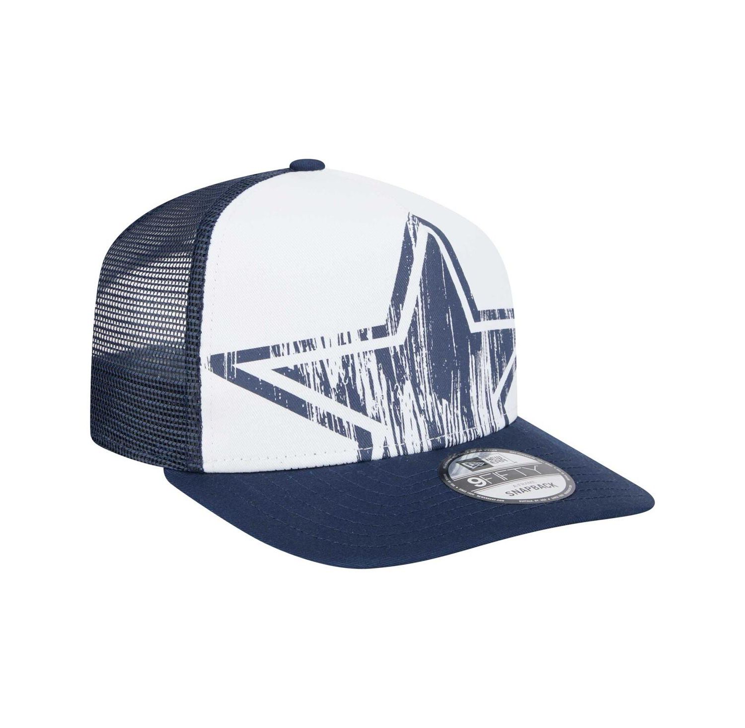Men's White/Navy Dallas Cowboys Distressed 9FIFTY A-Frame Snapback Hat