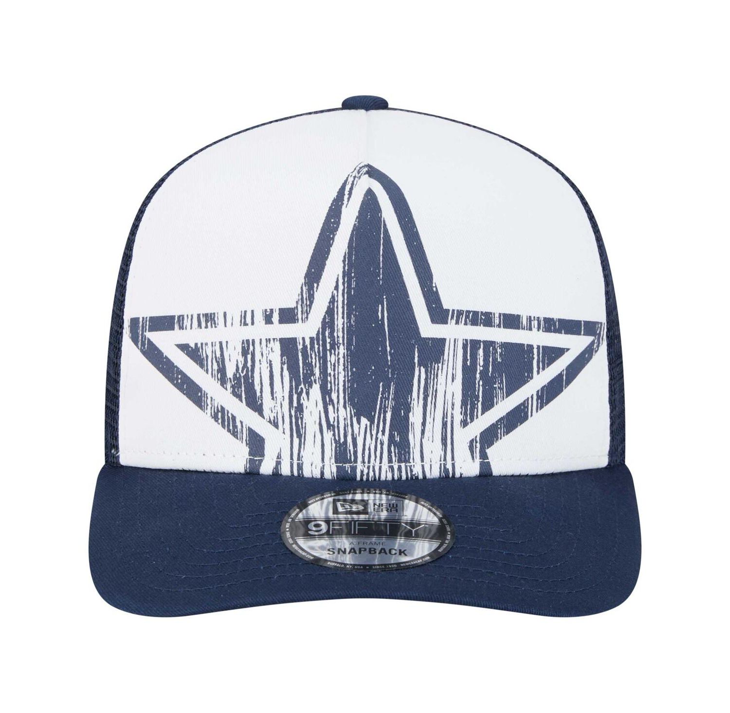 Men's White/Navy Dallas Cowboys Distressed 9FIFTY A-Frame Snapback Hat