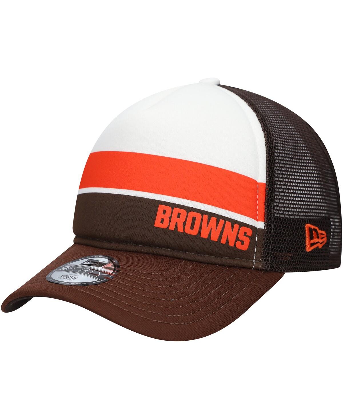 New Era Big Boys And Girls Brown Cleveland Browns Sport Night Color Block 9forty A-frame Trucker Adjustable  In Brown