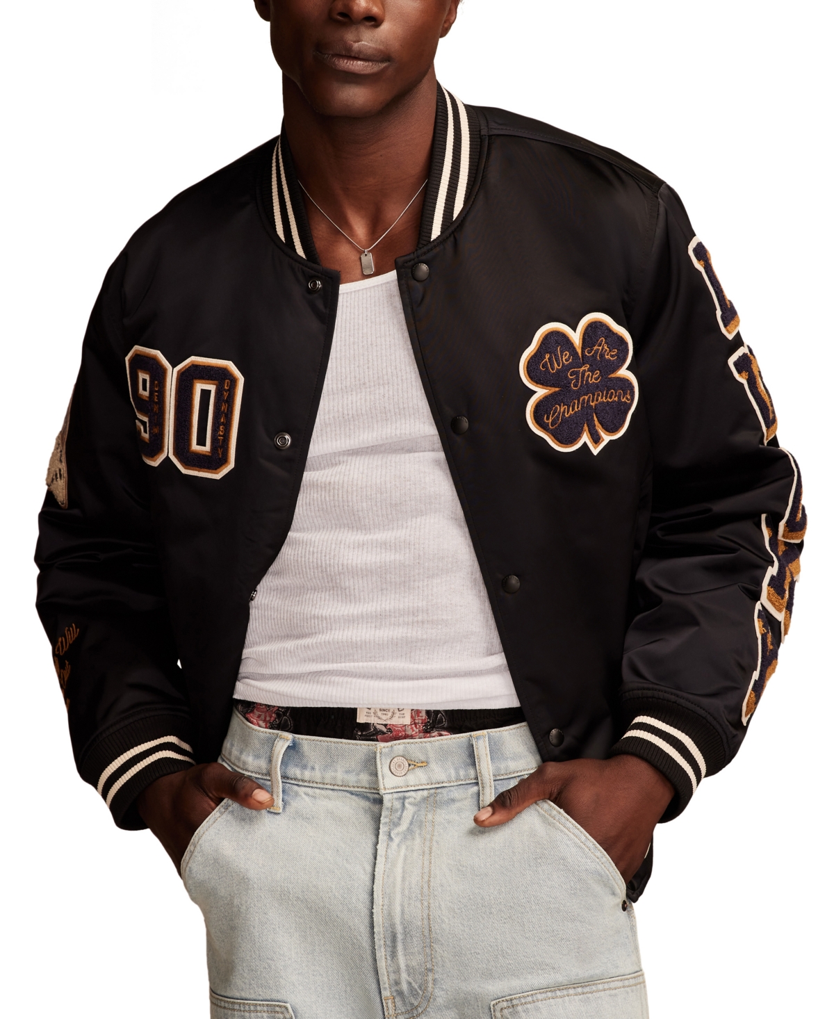 Men's Embroidered Varsity Jacket - Caviar
