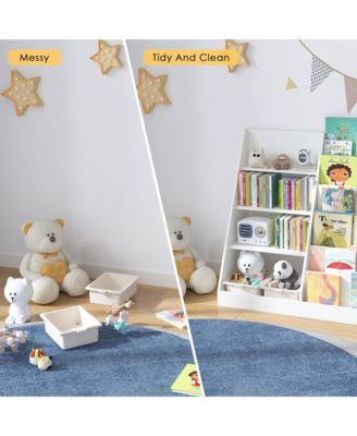 Kids Bookshelf and Toy Storage Organizer, Multifunctional 4 Tier Wooden Kids Book Shelf with Bookcase Display Stand in Kids Room