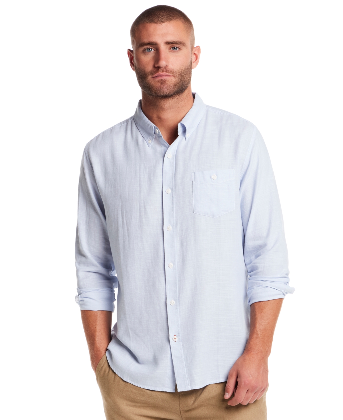 Men's Long Sleeve Solid Cotton Twill Shirt - Fjord Blue
