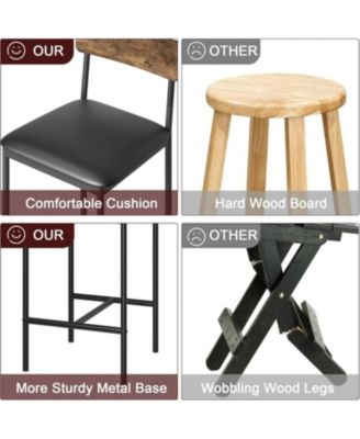 Bar Stools Set of 4, Upholstered Counter Height Bar Stools with Backrest and Footrest, Kitchen Barstools for Island, Counter Bar, Easy Assembly