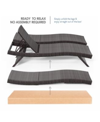 Outdoor Patio Chaise Wicker Lounge Chair with Reclining Backrest - Set of 2