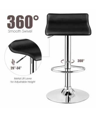 Set of 2 Swivel Bar Stool PU Leather Adjustable Kitchen Counter Bar Chairs Black