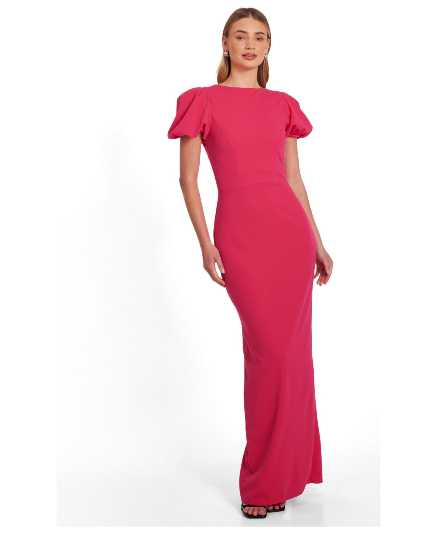 Женское платье QUIZ Scuba Crepe Puff Sleeve Maxi, цвет: Пурпурный — фото 1