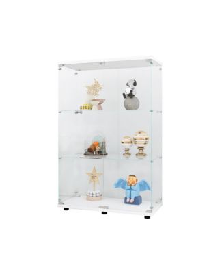 Two-door Glass Display Cabinet 3 Shelves with Door, Floor Standing Curio Bookshelf for Living Room Bedroom Office