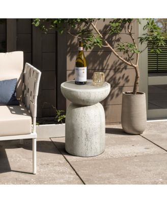 Rustic Off White and Gray Round 19.7-Inch Tall MgO Side Table, Indoors and Outdoors