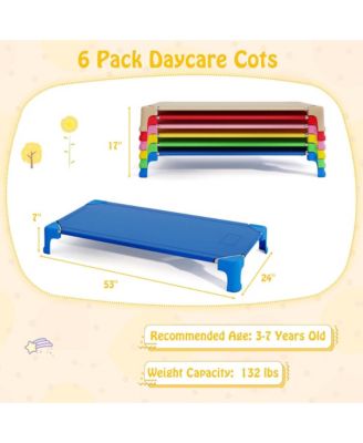 6 Pack Stackable Daycare Cots with Easy Lift Corners Heavy-Duty Metal Frame Kids