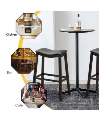 Set of 4 Saddle Bar Stools Bar Height Kitchen Chairs w/ Rubber Wood Legs