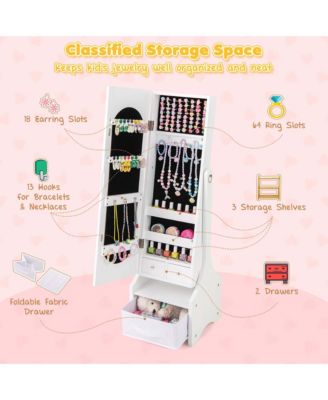 Kids Vanity Set Princess Makeup Dressing Table & Chair Set with Jewelry Armoire