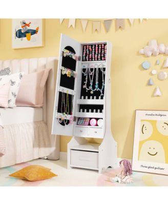 Kids Vanity Set Princess Makeup Dressing Table & Chair Set with Jewelry Armoire