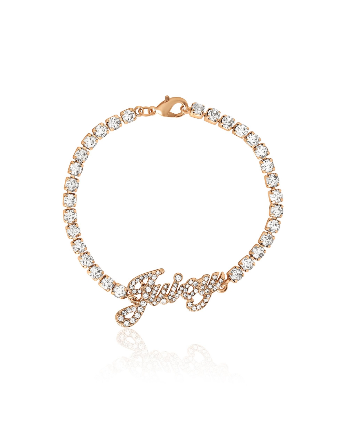 Crystal Tennis Bracelet with Signature Script Logo Charm - Gold tennis