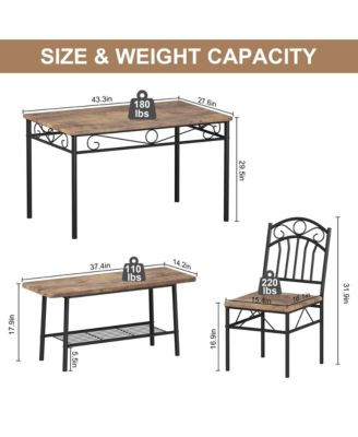 Industrial Dining Table Set for 4,Kitchen Table with Chairs Set of 4,Kitchen Table Set with 2 Chairs and Bench,4 Piece Dining Room Table Set for Small Space, Apartment, Restaurant