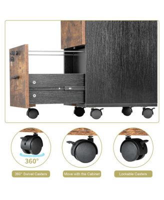 2-Drawer Rolling Wood File Cabinet with Lock