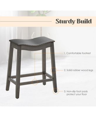 Set of 2 Saddle Bar Stools Counter Height Kitchen Chairs w/ Rubber Wood Legs