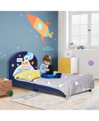 Kids Upholstered Platform Bed with Headboard and Footboard Design
