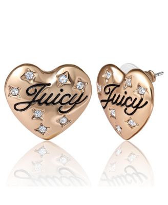 Crystal-Embellished Heart Stud Earrings with Iconic Logo Design