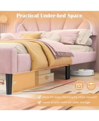 Queen Size Upholstered LED Bed Frame with Adjustable Flower Headboard and Metal Support Legs