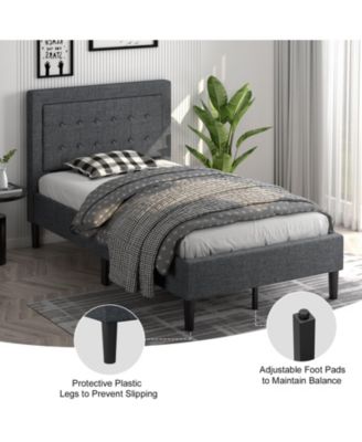 Twin Size Upholstered Bed Frame with Button Tufted Headboard