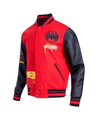 Men's Red/Black Batman Spray Paint Full-Zip Varsity Jacket