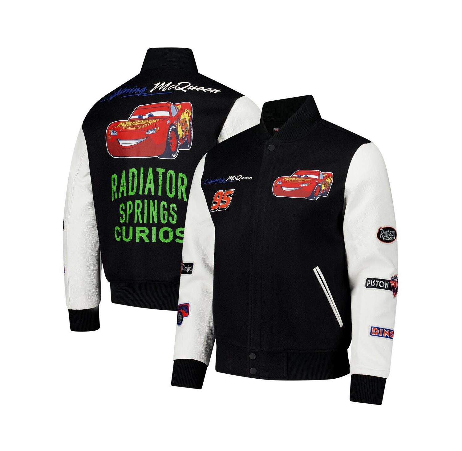 Men's Black/White Cars Radiator Full-Zip Varsity Jacket