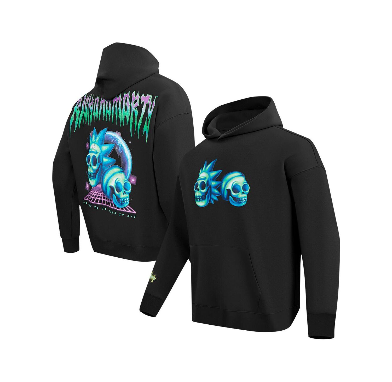 Men's Black Rick And Morty Rockstar Loose Fit Pullover Hoodie