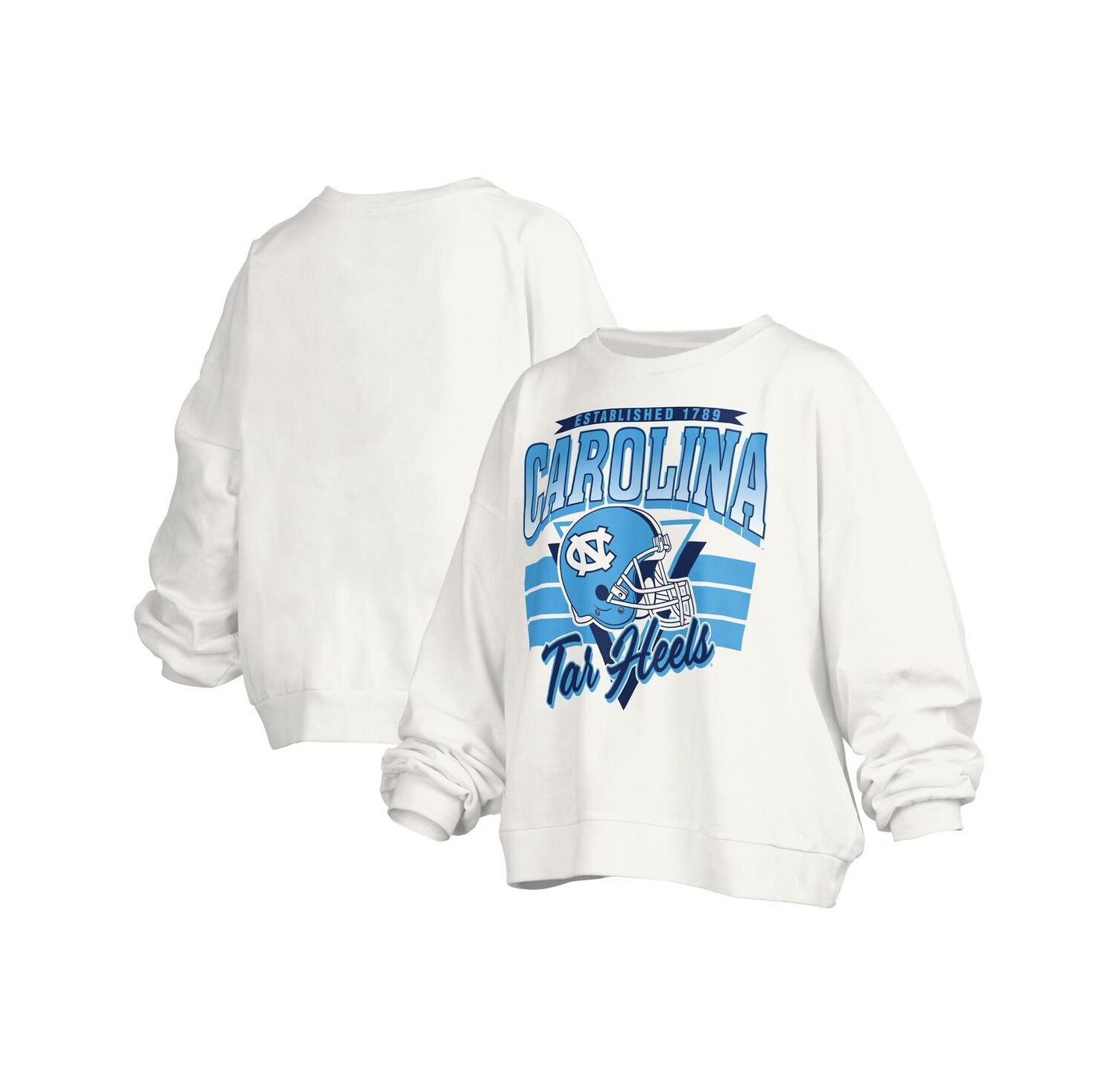 Women's White North Carolina Tar Heels Janice Retro Logo Oversized Pullover Sweatshirt