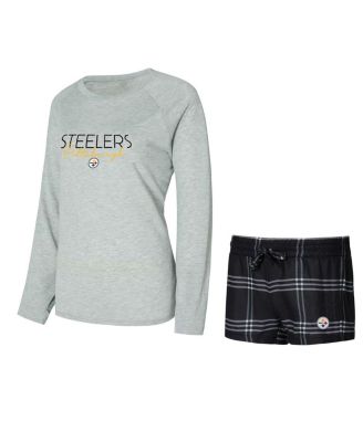 Concepts Sport - Women's Black/Gray Pittsburgh Steelers Petition Raglan Long Sleeve T-Shirt and Shorts Set