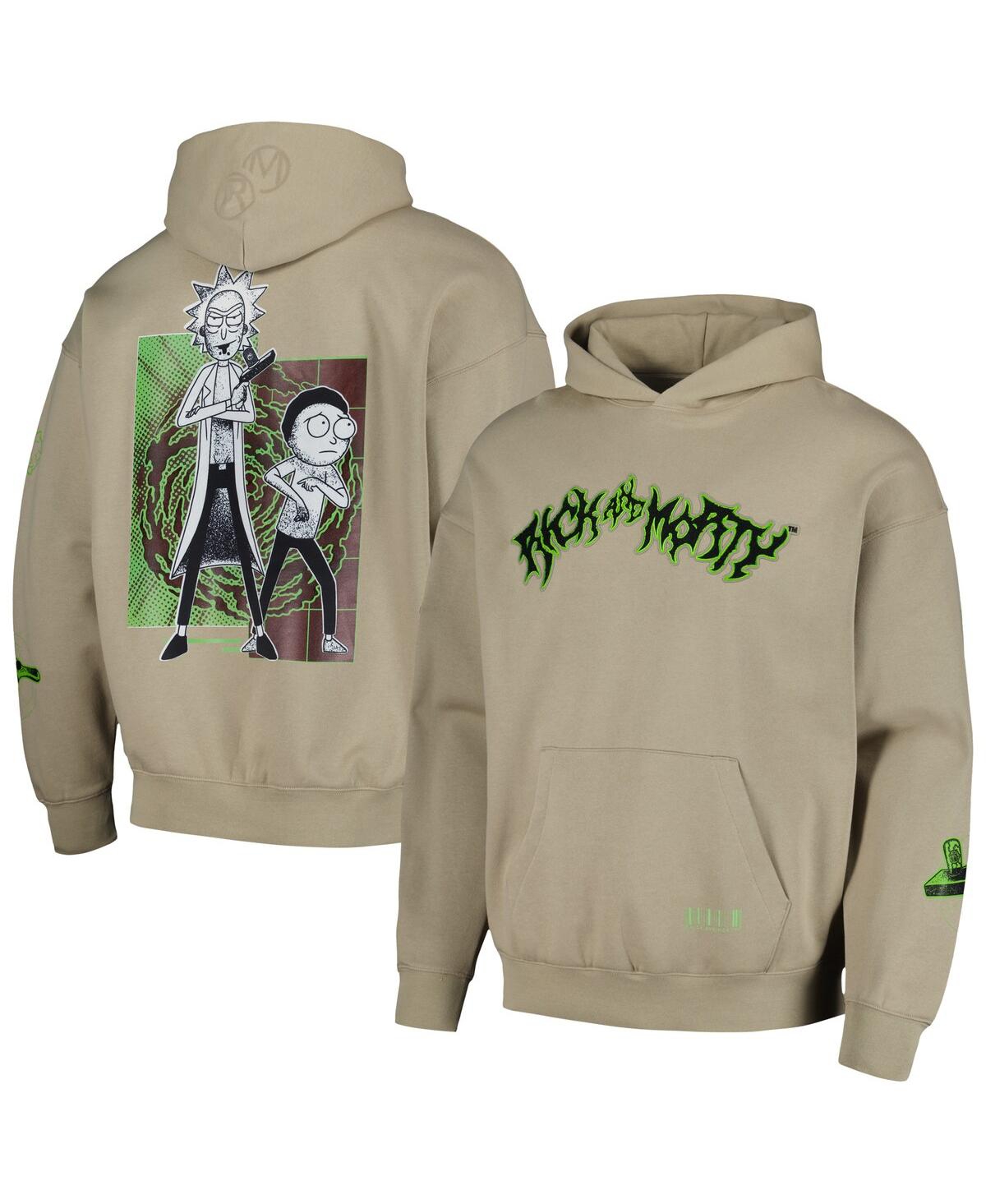 Men's Tan Rick And Morty '90s Rave Dropped Shoulder Pullover Hoodie - Tan