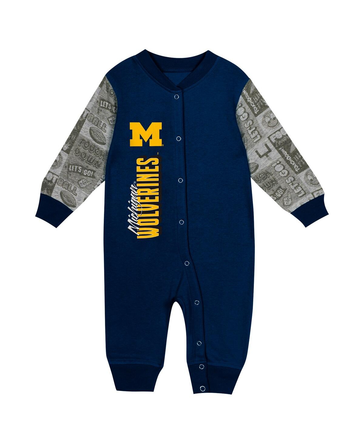 Outerstuff Big Boys And Girls Navy Michigan Wolverines Playbook Colorblock Long Sleeve Coveralls In Navy